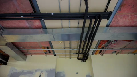 Hvac heating, air ventilation, conditioning systems under ceiling in empty room Stock Footage 320447761