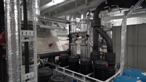 HVAC heating and cooling system inside ships machinery spaces - Engine Stock Footage 160713010