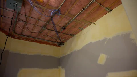 Hvac heating, ventilation, air conditioning systems under ceiling in empty room Stock Footage 320447808