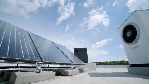 HVAC heating, ventilation and air conditioning systems. Heat pump on the roof Stock Footage 245082985