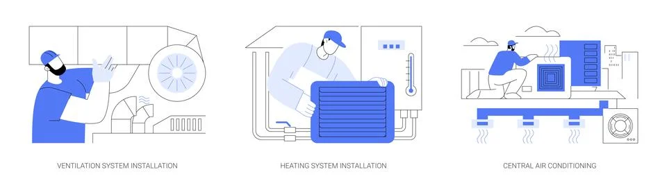 HVAC installation abstract concept vector illustrations. Stock Illustration