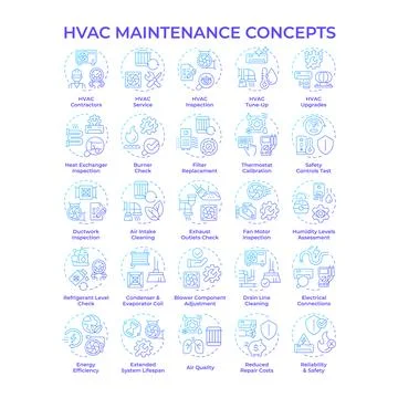 HVAC maintenance blue gradient concept icons Stock Illustration