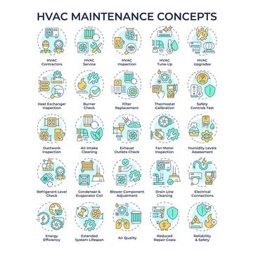 HVAC maintenance multi color concept icons Stock Illustration