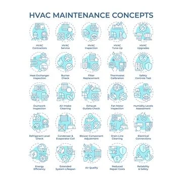 HVAC maintenance soft blue concept icons Stock Illustration