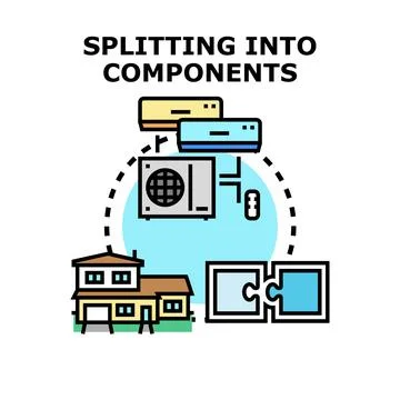 Hvac system components and part splitting concept Illustrazione stock