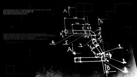 HVAC Technical Engineering CAD Blueprint with Scrolling Calculations Data Stock Footage 342018631