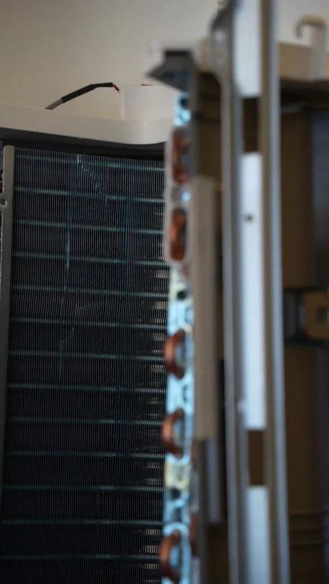 HVAC Technician Cleaning Air Conditioner Evaporator Coil  Split Unit Maintena Stock Footage 336546076