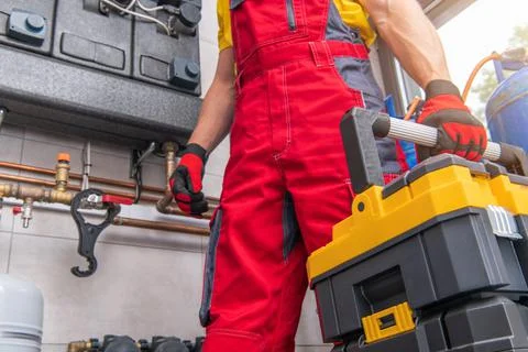 HVAC Technician with His Toolbox Foto stock
