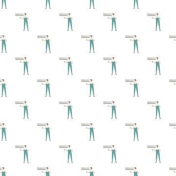 Hvac technician working on air conditioner seamless pattern 스톡 일러스트