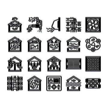 Hvac ventilation air flow home system icons Ilustración de archivo