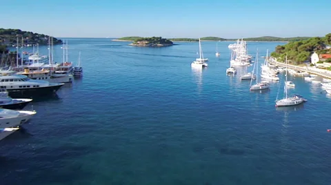 Hvar harbor down overhead aerial drone footage 30 Stock Footage 45532083
