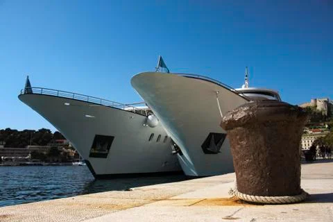 Hvar harbor at sunlight Stock Photos