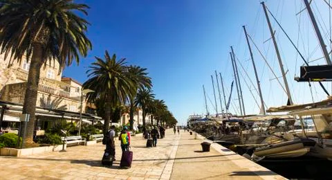 Hvar harbor at sunlight 스톡 사진