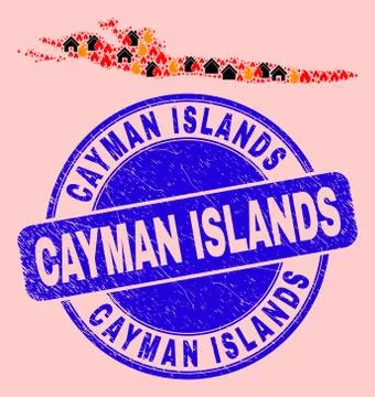 Hvar Island Map Composition of Fire and Buildings and Textured Cayman Islands Ilustración de archivo