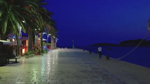Hvar Port at dusk Stock Footage 219964578