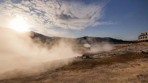 Hverir geothermal mud springs in Iceland close to lake Myvatn. View of sulphu Stock Photos