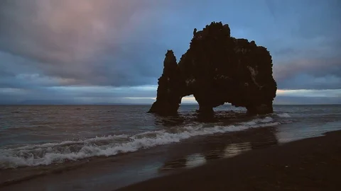 Hvítserkur - basalt stack on the ocean coast Stock Footage 121125415