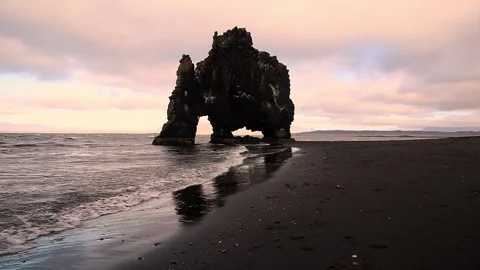 Hvítserkur - basalt stack  on the ocean coast. Stock Footage 154063065