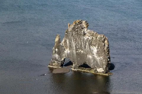 Hvitserkur high basalt stack with the shape of a petrified rhinoceros in the sea Stock Photos