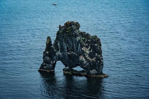 Hvitserkur sea stack of eroded volcanic dyke, Look like an animal of elepla.. Stock Photos