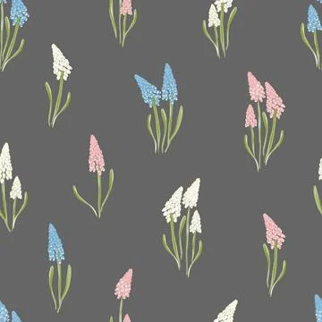 Hyacinth flower vector seamless pattern. Stock Illustration