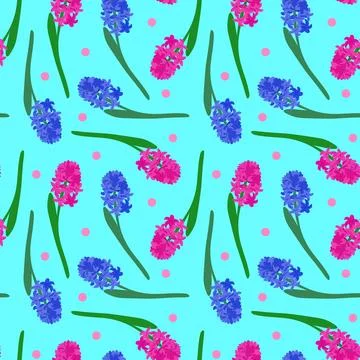 Hyacinths polka dots pattern seamless vector design with floral ornament bl.. 스톡 일러스트