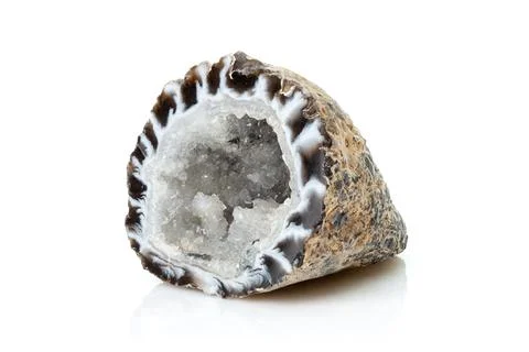 Hyaline Quartz with Agate Geode Isolated on White Stock Photos