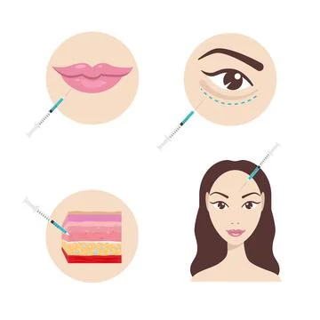 Hyaluronic injection icon set vector illustration. Hyaluronic acid facial inj Stock Illustration
