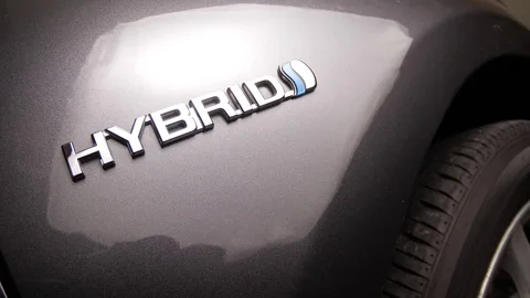 Hybrid Car Badge Logo Closeup Stock Footage