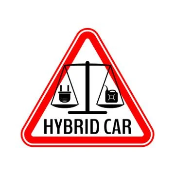 Hybrid car caution sticker. Save energy automobile warning sign. Electric plu Stock Illustration