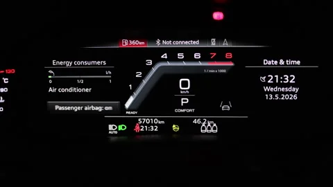 Hybrid car digital display panel. Starting car engine. Tachometer Gauge of Stock Footage 335938153