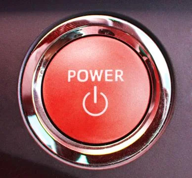 Hybrid car engine start button, automobile industry Stock Photos
