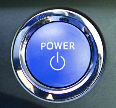 Hybrid car engine start button, automobile industry Stock Photos