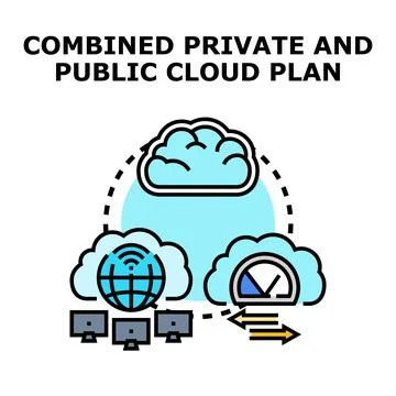 Hybrid cloud computing combining private and public plans 스톡 일러스트