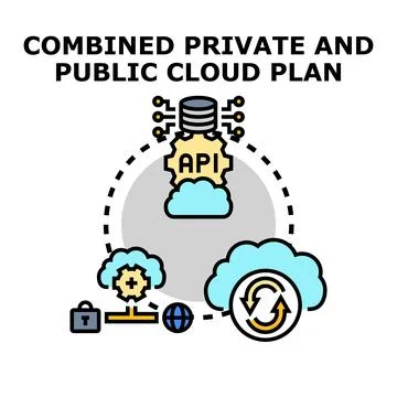 Hybrid cloud computing connecting private public servers providing solutions 스톡 일러스트