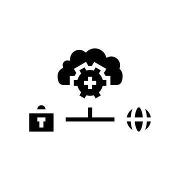 Hybrid cloud computing glyph icon vector illustration Stock Illustration