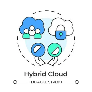 Hybrid cloud flat linear concept icon Stock Illustration
