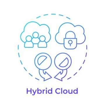 Hybrid cloud gradient outline concept icon Stock Illustration