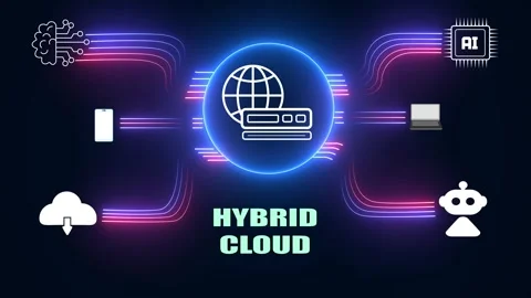 Hybrid Cloud Infrastructure for Enterprise Data and Remote Collaboration Stock Footage 328137668
