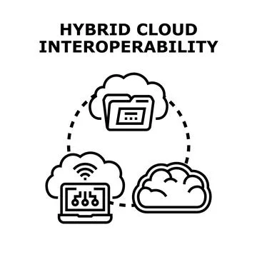 Hybrid cloud interoperability connecting data and devices 스톡 일러스트