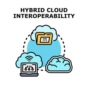 Hybrid cloud interoperability connecting data and devices Stockillustratie