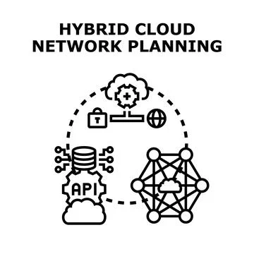 Hybrid cloud network planning and data integration concept イラスト素材