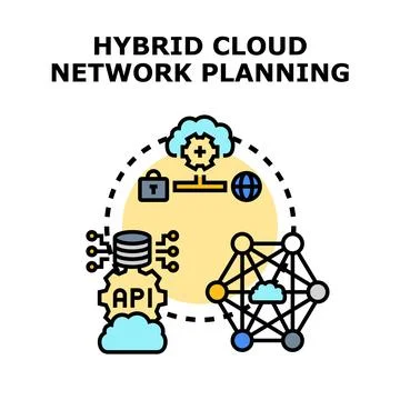 Hybrid cloud network planning and data integration concept Stock Illustration