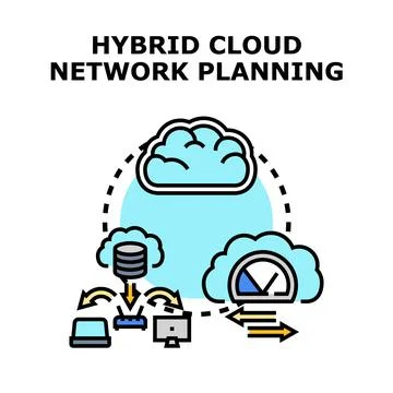 Hybrid cloud network planning infrastructure data integration 스톡 일러스트