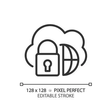 Hybrid cloud pixel perfect linear icon Stock Illustration