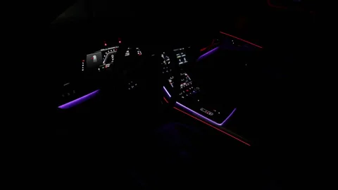 Hybrid electric car Interior view in the cabin. Car interior from driver seat Stock Footage 335938332