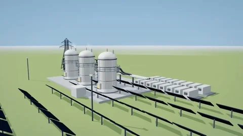 Hybrid Energy Park With Reactor Modules Solar Array And Battery Storage 库存影片 343821044