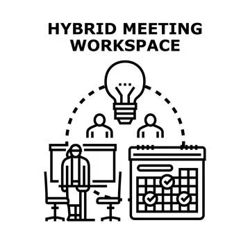 Hybrid meeting workspace developing new ideas and concepts Illustrazione stock