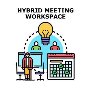 Hybrid meeting workspace developing new ideas and concepts Stock Illustration