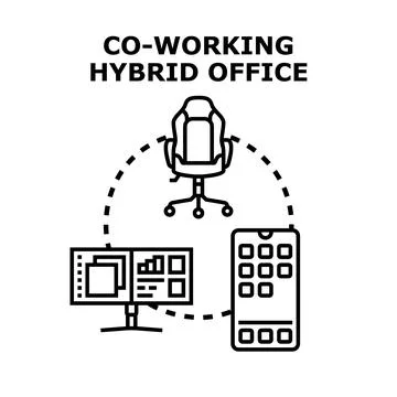 Hybrid office co working combining remote and flexible work Stock Illustration